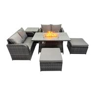 Fimous 6-seater Rattan Garden Furniture Set with 2 Big Stools Side Tables