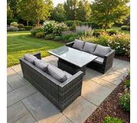 Fimous 6 Seater Rattan Garden Furniture Set with Adjustable Rising Dining Table & 2 Sofas - Dark Grey Mixed
