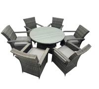Fimous 6 Seater Rattan Garden Furniture Set with Round Dining Table and 6 Arm Chairs - Dark Grey