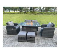 Fimous 6 Seater Rattan Outdoor Garden Furniture Gas Fire Pit Table Sets Gas Heater Love Sofa