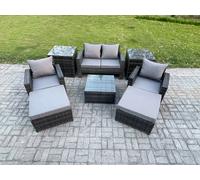 Rattan Wicker Garden Furniture 6 Seater Patio Conservatory Sofa Set with Square Coffee Table Armchair 2 Seater Sofa Fimous Dark Grey One Size