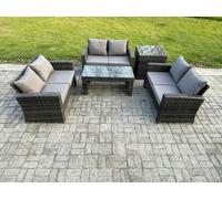 Fimous 6 Seater Rattan Wicker Garden Furniture Patio Conservatory Sofa Set with Coffee Table Double Seater Sofa Side Table