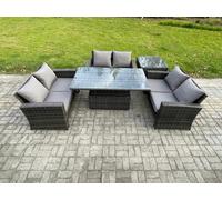 6 Seater Rattan Wicker Garden Furniture Patio Conservatory Sofa Set with Height Adjustable Rising Lifting Table Double Seat Sofa Fimous Dark Grey One Size