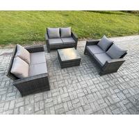 Fimous 6 Seater Rattan Wicker Garden Furniture Patio Conservatory Sofa Set with Square Coffee Table Double Seat Sofa in Dark Grey Fimous Dark Grey