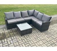 Fimous 6 Seater Wicker Pe Outdoor Garden Furniture Set High Back Rattan Corner Sofa Set With Armchair Square Coffee Table