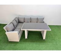Fimous 6 Seater Wicker Rattan Corner Sofa Sets with Dining Table Light Grey Fimous Light Grey
