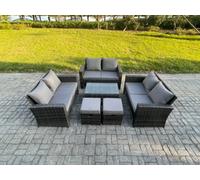 Fimous 6Pc Rattan Sofa Garden Furniture Outdoor Patio Set With 2 Small Footstools Double Seat Sofa Dark Grey Mixed
