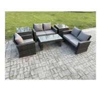 Fimous 6Pcs Rattan Outdoor Garden Furniture Sofa Set With Coffee Table 2 Side Tables Dark Grey Mixed