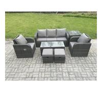 Fimous 7 Pc Rattan Garden Furniture Set With Rectangular Coffee Table Side Table 2 Small Footstools Patio Outdoor Rattan Set