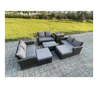 Fimous 7 Pc Rattan Sofa Garden Furniture Outdoor Patio Set With Side Tables 2 Big Footstool Love Seat Sofa Dark Grey Mixed