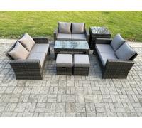 Fimous 7-Piece Outdoor Lounge Sofa Set - Dark Grey Mixed Wicker PE Rattan Garden Furniture with Coffee Table & 2 Small Footstools
