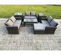 Fimous 7-Piece Outdoor Lounge Sofa Set - Dark Grey Mixed Wicker PE Rattan Garden Furniture with Coffee Table & Big Footstool