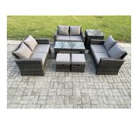 Fimous 7 Pcs Outdoor Lounge Sofa Set Wicker Pe Rattan Garden Furniture Set With Coffee Table Double Seater Sofa Side Table