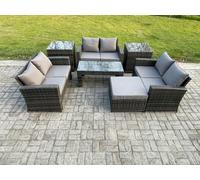 Fimous 7 PCS Outdoor Lounge Sofa Set Wicker PE Rattan Garden Furniture Set with Coffee Table Double Seater Sofa in Dark Grey Fimous Dark Grey