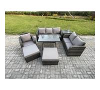 Fimous 7 PCS Outdoor Lounge Sofa Set Wicker PE Rattan Garden Furniture Set with Rectangular 2 Big Footstool Side Table