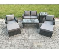 Fimous 7-Piece Outdoor Lounge Sofa Set - Dark Grey Mixed PE Wicker Rattan Garden Furniture with Rectangular Coffee Table & Armchair