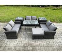 Fimous 7 Pcs Outdoor Lounge Sofa Set Wicker Pe Rattan Garden Furniture Set With Rectangular Dining Table For Balcony