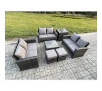 7 PCS Outdoor Lounge Sofa Set Wicker PE Rattan Garden Furniture Set with Square Coffee Table Double Seat Sofa Side Table Fimous Dark Grey One Size