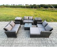Fimous 7 Pcs Outdoor Lounge Sofa Set Wicker Pe Rattan Garden Furniture Set With Square Coffee Table Double Seat Sofa