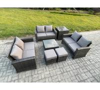 7 PCS Outdoor Lounge Sofa Set Wicker PE Rattan Garden Furniture Set with Square Coffee Table Double Seat Sofa Side Table Fimous Dark Grey One Size