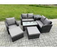Fimous 7 Pcs Rattan Outdoor Garden Furniture Sofa Set Patio Table & Chairs Set With Side Table 2 Big Footstool