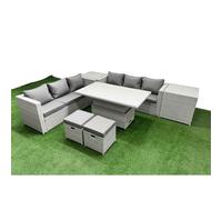 7 PCs Rising Dining Table Set Rattan Furniture Set with 3 Seater Sofa Fimous Light Grey One Size
