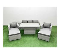 7 PCs Rising Dining Table Set Rattan Furniture Set with Side Table Fimous Light Grey One Size