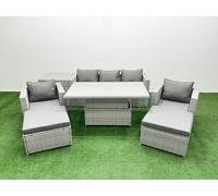 7 PCs Rising Dining Table Set Rattan Furniture Set with Side Table Fimous Light Grey One Size