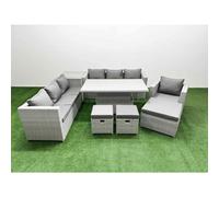 7 PCs Rising Dining Table Set Rattan Furniture Set with 3 Seater Sofa Fimous Light Grey One Size