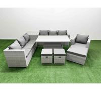 Fimous 7 PCs Rising Dining Table Set Rattan Furniture Set with 3 Seater Sofa in Light Grey Fimous Light Grey