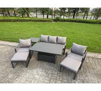 Fimous 7-Piece Aluminium Garden Furniture Sets 7 Seater With Adjustable Rising Lifting Dining Table 2 Chairs 2 Stools Side Table