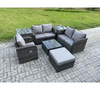 Fimous 7 Piece Garden Furniture Sets 6 Seater Outdoor Patio Furniture Set Weaving Wicker Rattan Sofa Chair & Table with 2 Side Tables Big Footstool Fimous Dark Grey