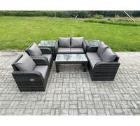 Fimous 7 Piece Rattan Garden Furniture Set Outdoor Patio Sofa, Table & Chairs Garden Table Ideal for Pool Side, Balcony, Outdoor Set in Dark Grey Fimous Dark Grey