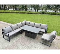 Fimous 7 Pieces Aluminium Garden Furniture Set With With Adjustable Rising Lifting Dining Table Dark Grey
