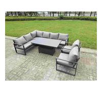 Fimous 7 Pieces Aluminium Garden Furniture Sets With Adjustable Rising Lifting Dining Table Chair 8 Seater Corner Sofa Set