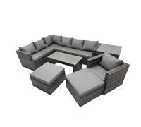Fimous 7 Pieces Garden Furniture Corner Sofa Set & 2 Big Footstool Side Table in Dark Grey Fimous Dark Grey