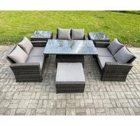 7 pieces Outdoor Lounge Sofa Set Wicker PE Rattan Garden Furniture Set with Rising Lifting Table Double Seat Sofa Fimous Dark Grey One Size