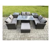 Fimous 7 pieces Outdoor Lounge Sofa Set Wicker PE Rattan Garden Furniture Set with Rising Lifting Table Double Seat Sofa