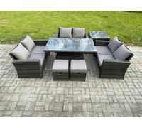7 pieces Outdoor Lounge Sofa Set Wicker PE Rattan Garden Furniture Set with Rising Lifting Table Double Seat Sofa Side Table Fimous Dark Grey One Size