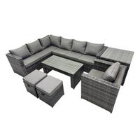 Fimous 7 Pieces Garden Furniture Corner Sofa Set & 2 Small Stools Side Table in Dark Grey Fimous Dark Grey