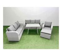 7 Pieces Outdoor PE Rattan Garden Furniture with 2 Side Tables Stool Fimous Light Grey One Size