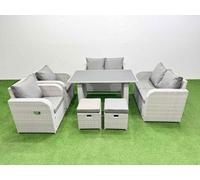 Fimous 7 Pieces Outdoor PE Rattan Sofa Reclining Chair Set Patio Garden Furniture Sets with Cushions 2 Small Stools Light Grey