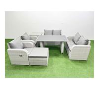 Fimous 7 Pieces Outdoor PE Rattan Sofa Reclining Chair Set Patio Garden Furniture Sets with Cushions Side Table Big Stool Light Grey