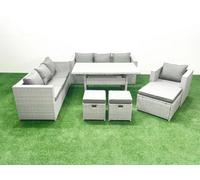 Fimous 7 Pieces Outdoor Rattan Sofa Set with Cushions Patio Garden Furniture Sets with Armchair Dining Table 3 Footstools