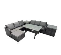 Fimous 7 Seat Outdoor Dining Table Sofa Set with 2 Side Table Dark Grey Mixed