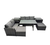 Fimous 7 Seat Outdoor Dining Table Sofa Sets with 2 Big Stools 2 Side Tables