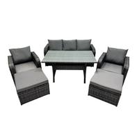 Fimous 7 Seat Outdoor Wicker Pe Rattan Garden Furniture Set Dining Table Sofa Set With 2 Big Stool Dark Grey Mixed