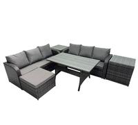 Fimous 7 Seat Outdoor Wicker Pe Rattan Garden Furniture Set Dining Table Sofa Set With 2 Side Tables Dark Grey Mixed