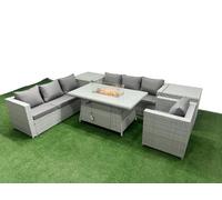 7 Seat PE Rattan Lounge Sofa Set Outdoor Garden Furniture Set Fimous Light Grey One Size