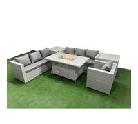 7 Seat PE Rattan Lounge Sofa Set Outdoor Garden Furniture Set Fimous Light Grey One Size